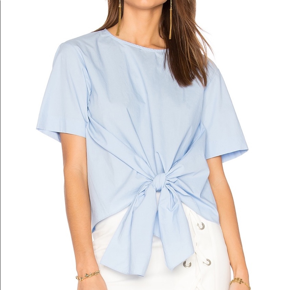 J.O.A Tie Waist Top in Blue (from Revolve)